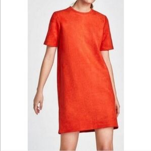 Zara Orange Faux Suede Orange Shift Dress Size M